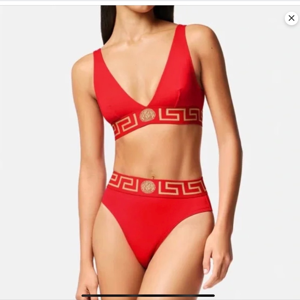 VERSACE Greca border bikini top (4) and Greca border high waist bikini bottom (3